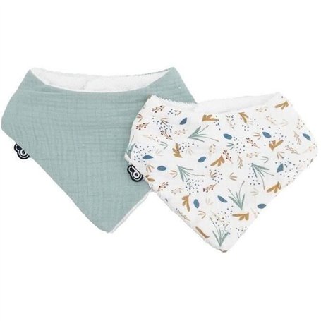 Lot x2 bavoirs bandana - DOMIVA - TU - Mousseline - Celadon imprimé au fil de l'eau