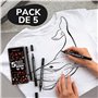 Zenacolor 5 Feutre Textile Permanent Noir à Double Pointe pour Vêtements - Marqueur Textile Permanent pour Personnaliser T-shirt