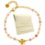 TILOVE - Bracelet en Pierre Naturelle Quartz Rose Lithothérapie pour Femme avec Trèfle Porte Bonheur en Acier Inoxydable. Conçu