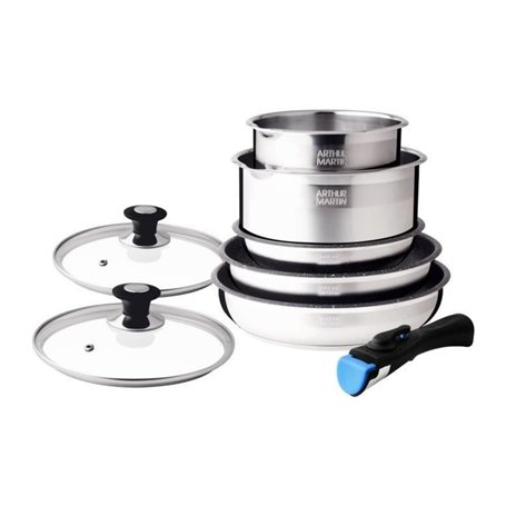 SHOP-STORY - AM2493 : Batterie de Cuisine 8 Pièces Arthur Martin Poêles et Casseroles en Inox avec Accessoires