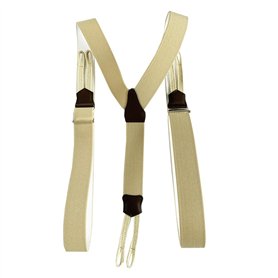 Bretelles à Boutons et Tresses beige Unies - Bretelles larges vintage - Longueur 120 cm Largeur 3