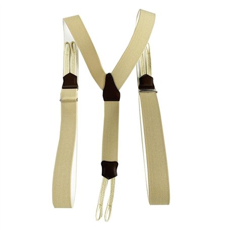 Bretelles à Boutons et Tresses beige Unies - Bretelles larges vintage - Longueur 120 cm Largeur 3