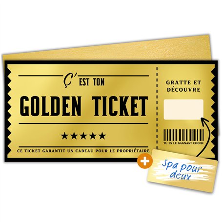 Milijou | Carte à gratter Ticket d'or | Golden Ticket | Carte d’embarquement cadeau surprise personnalisation destination