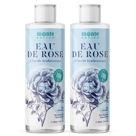 Eau de rose avec acide hyaluronique Monte Nativo 2x200mL (400mL) | Cosmétiques naturels pour le nettoyage du visage | Toner visa