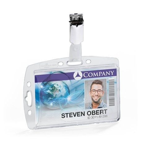 Durable - Porte-Badge Rigide pour 1 Carte de Sécurité + Clip - Dimensions Intérieures : 54 x 85 mm - 1 Unité 895619 Transparent