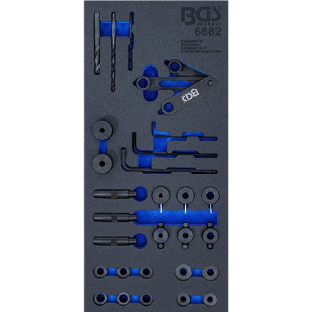 BGS 6682 | Insert de servante d'atelier 1/3 : Jeu d’outils et gabarits de perçage de culasse | 28 pièces