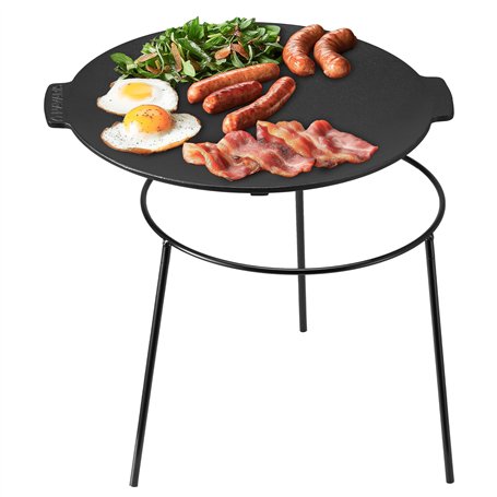 Navaris Plaque de Cuisson en Fonte - Grill pour Barbecue Plancha et Cheminée - Barbecue Gaz Électrique et Charbon - Plat Rond -