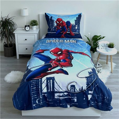 Marvel Spiderman Parure de lit réversible pour 140 x 200 cm - 70 x 90 cm - Bleu araignée