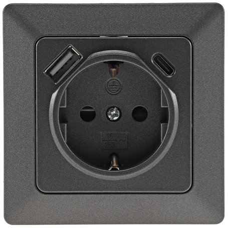 MILOS Prise avec USB C - Prise encastrée 250 V/16 A - Prise encastrée - Connecteur de serrage - Prise de contact de protection a