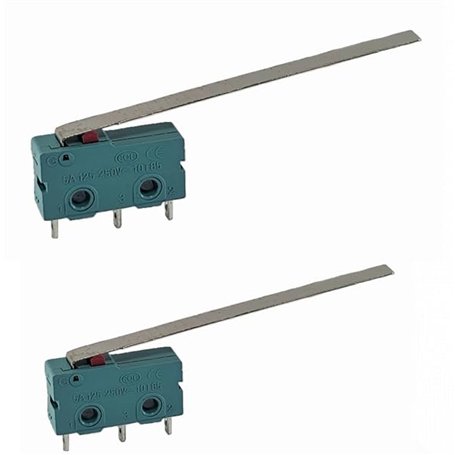 Lot de 2 micro-boutons 3 broches 250 V 5 A 2 positions ON/ON Interrupteur de fin de course avec bras de levier long Interrupteur