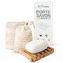 Greenable ® Porte-Savon & 2 Sachets de Savon - Égouttoir en bambou avec effet de séchage rapide - Sachet en sisal avec effet exf