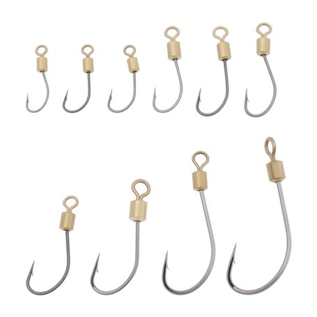 OTOTEC Lot de 50 Hameçons de Pêche à Ardillon Pivotants à 360° pour La Pêche en Eau Douce Et Salée Tailles 10# à 22#