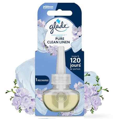 Glade Electric Scented Oil Recharge - Infusé Aux Huiles Essentielles - Jusqu'à 120 Jours De Parfum - Pure Clean Linen - 1 Rechar