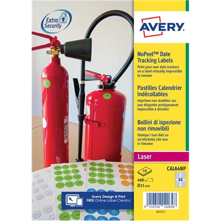 AVERY - Lot de 480 blocs calendrier imprimables - Adhésif non pelable - 25 mm - Impression laser