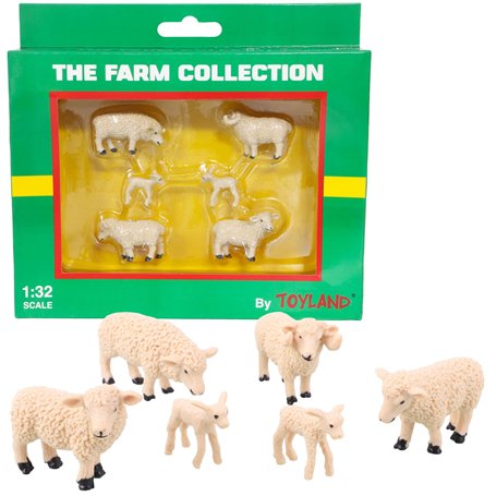Toyland® - Lot de 6 Figurines d'animaux de Moutons et d'agneaux à l'échelle 1:32 - Collection Ferme - Figurines de Collection