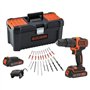 Perceuse a percussion sans fil 18V BLACK+DECKER - BDCHD18C2TA-QW  Avec 2 batteries 18V  30 accessoires inclus
