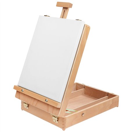 Kurtzy Chevalet Bois Portable pour Peinture et Dessin avec Boîte de Rangement - pour des Toiles Jusqu’à 30 cm - Chevalet de Tabl