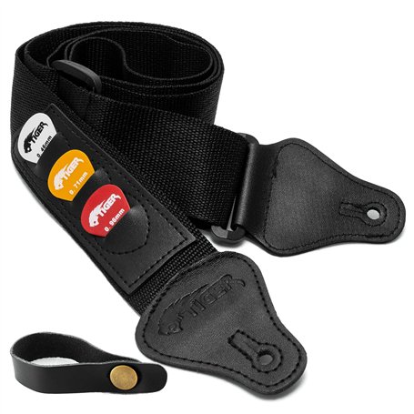 Tiger Sangle de guitare acoustique classique et espagnole Noir