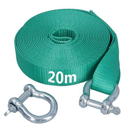 AB Tools Sangle de remorquage extra longue de 20 m et deux manilles 8T pour remorquage tout-terrain 4 x 4