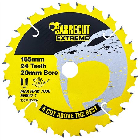 1 x SCCSF165CR24 SabreCut 165 mm 24T x 20 mm Lame de scie circulaire compatible avec Dewalt Bosch Makita et bien d'autres