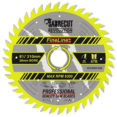 1 x SCCSW21040 SabreCut 210 mm 40T x 30 mm Alésage FineLine Thin Kerf Bois Contreplaqué MDF Aggloméré Coupe transversale et coup