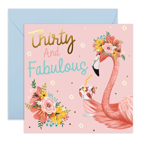 Central Carte d'anniversaire 23-30e – Trente et fabuleux – Flamant rose gin – Pour elle