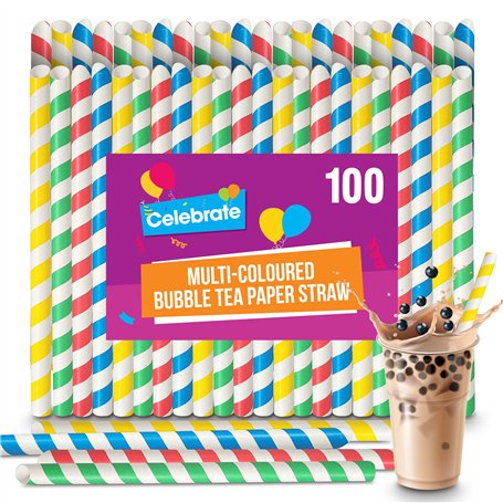 Lot de 100 pailles colorées à bulles de 21 cm | Grandes et épaisses pailles en papier qui ne seront pas trempées | Grandes paill