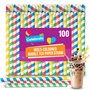Lot de 100 pailles colorées à bulles de 21 cm | Grandes et épaisses pailles en papier qui ne seront pas trempées | Grandes paill