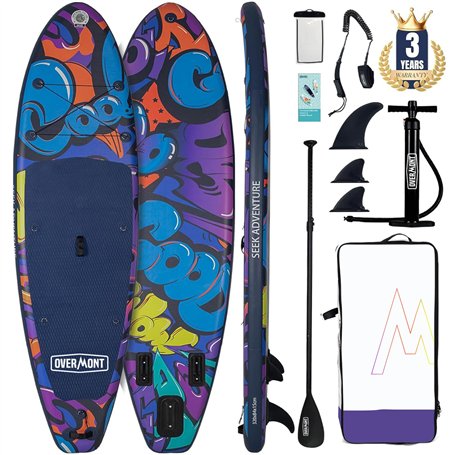 Overmont Planche de Sup Gonflable – Stand Up Paddle avec Accessoires – Inclut Une pagaie réglable