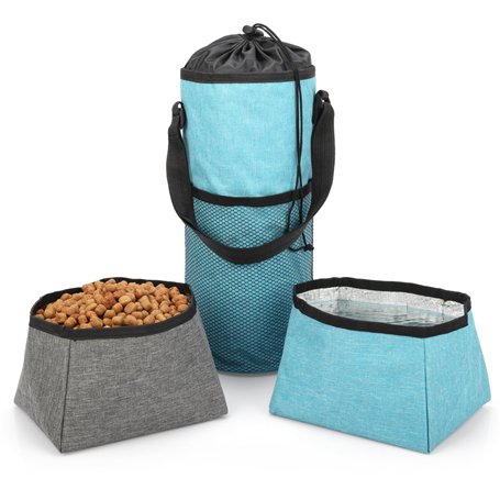 BELLE VOUS Sac de Voyage pour Chien avec Gamelles Eau et Nourriture - Sac a Friandise et Accessoires - Pochette avec Gamelle Pli