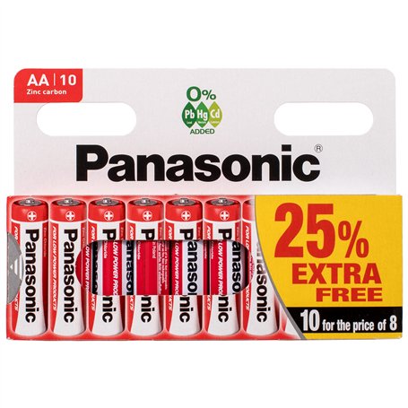 Panasonic- Pile Zinc Carbon - AA x 8 + 2 gratuites - R6