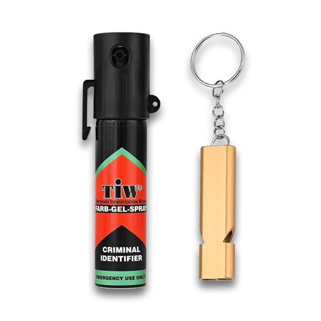 Spray de défense HOERNECKE TIW Farb-Gel 20 ML et sifflet d'alerte – Pack de Protection personnelle – Gel Rouge indélébile