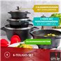 Smile MGK-12 Batterie de cuisine noire en aluminium moulé (4 casseroles avec 4 couvercles en verre trempé de sécurité et 2 maniq
