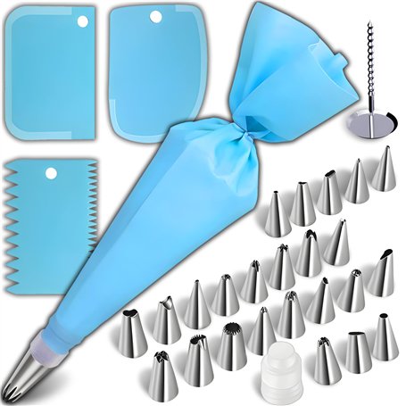 Retoo Lot de 33 Poches à Douille réutilisables avec 24 Douilles en Acier Inoxydable et 3 spatules à crème en Silicone pour décor