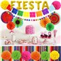 ZERODECO Fiesta Décorations de Fête, Chemin de Table Mexicain Multicolore Bannière Picado Fiesta Foil Ballons Fans de Papier Pom