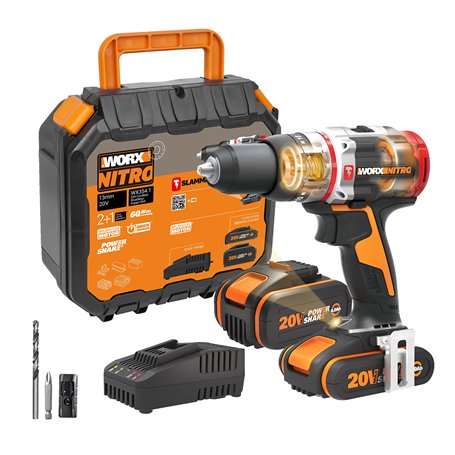 WORX NITRO 18V(20V MAX) Perceuse à Percussion sans Fil WX354.1 PowerShare PRO Brushless 60 N.m Commande à 2 Vitesses 10mm dans B
