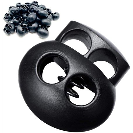 CKANDAY Lot de 40 verrous en plastique à double trou à ressort ovale pour sac à dos avec cordon de serrage Noir