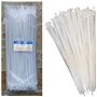 Lot de 100 serre-câbles blancs transparents - En plastique - Longs et résistants à la traction de 18 kg - Auto-bloquants - Pour 