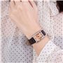 JewelryWe Montre Quartz Rétro Rectangulaire Romain Chiffre Cadran Bracelet Cuir Alliage Homme Femme Couple Amour Noir