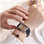 JewelryWe Montre Quartz Rétro Rectangulaire Romain Chiffre Cadran Bracelet Cuir Alliage Homme Femme Couple Amour Noir