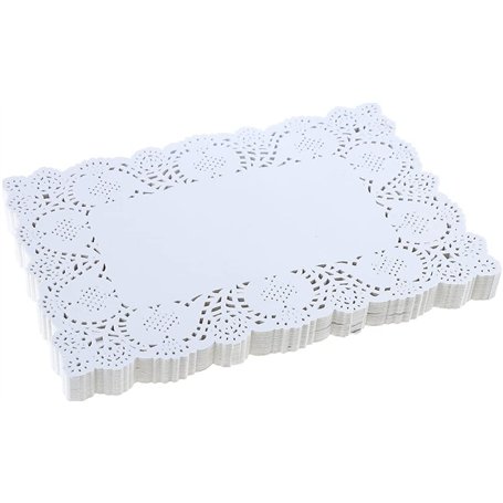 JOFONY Lot de 200 napperons en papier rectangle en dentelle blanche pour fête d'anniversaire