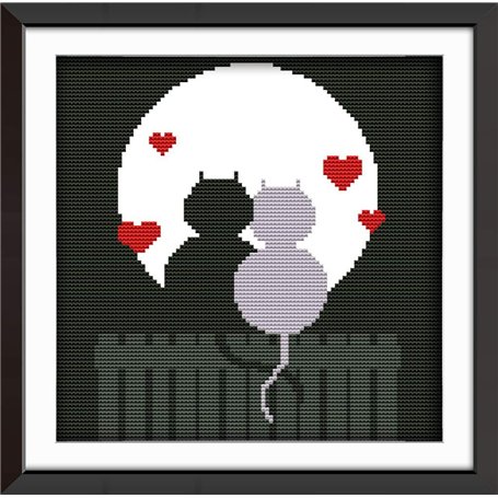 Kit de broderie au point de croix Abillyn - Silhouette de chats amoureux estampillée avec motif imprimé - Kit de démarrage (chat
