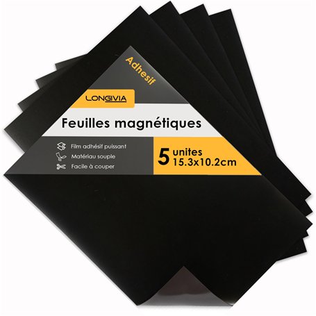 Longivia® 5 Feuilles Magnétiques Qualité Premium - Plaque Aimantée Adhésive Flexibles de 15.3cm x 10.2cm - Magnet Paper Personna