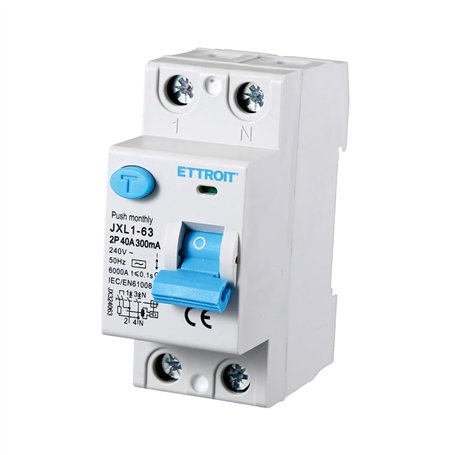 Interrupteur différentiel pur 40 A 2 pôles 2 P 220 V 6 kA 30 mA 2 modules DIN