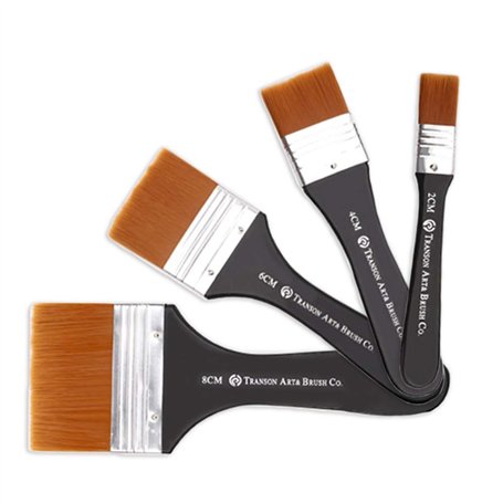 Lot de 4 Pinceaux Plats en Nylon Professionnels pour Peinture Acrylique