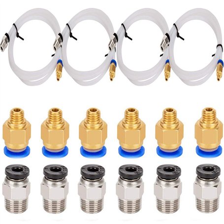 RUNCCI-YUN 4 pièces Tube en téflon PTFE (1 mètres) avec 6 pièces Raccord rapide PC4-M6 et 6 pièces Raccord pneumatique droit PC4