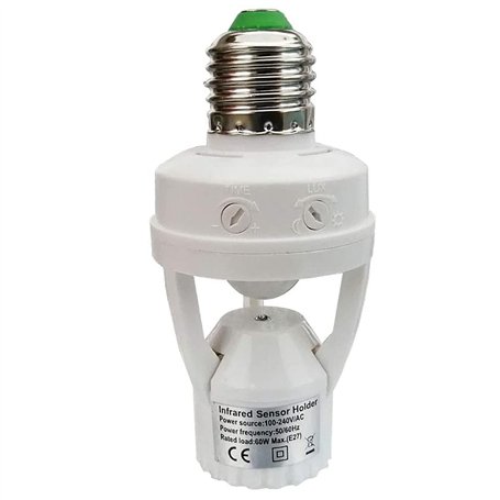 PS-TECH Douille avec détecteur de mouvement PIR Ampoules avec culot E27 pour une utilisation en intérieur avec réglage du temps