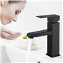 Mitigeur lavabo noir acier inox eau chaude et eau froide avec 2 flexibles inclus robinet salle bain noir robinet noir salle de b