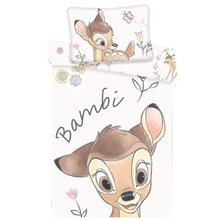 Disney Bambi Parure de lit Bébé 100% Coton - Housse de Couette 100x135 cm + Taie d'oreiller 40x60 cm