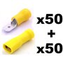 100x Cosse Electrique Plate 6.3 mm Jaune - 50 x Male et 50x Femelles (Pour fils jusqu'à 2.5mm to 6.5mm²)